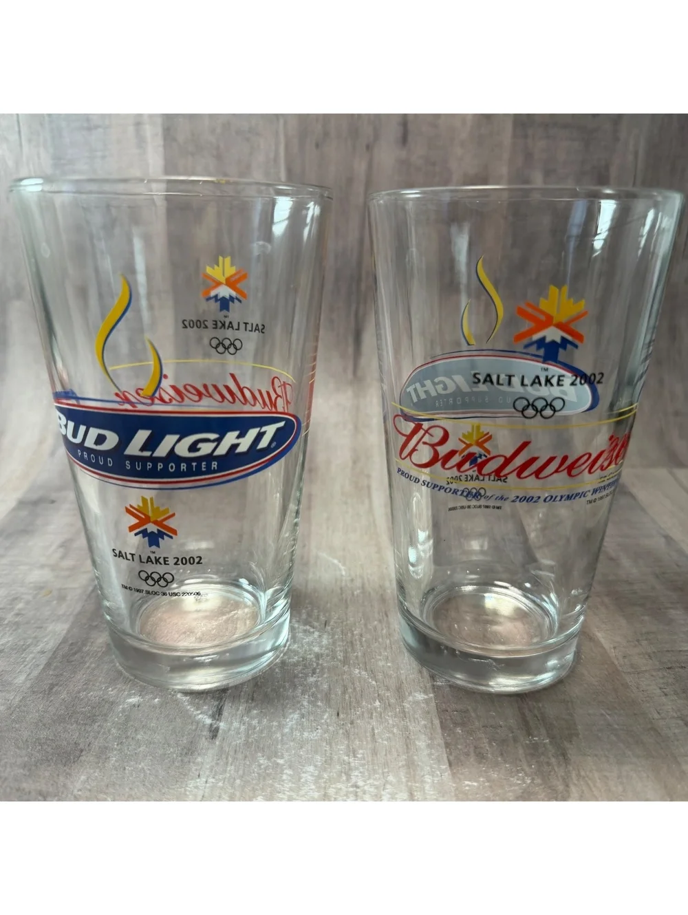 Set of 2 Budweiser 2002 Salt Lake City Winter Olympics Glasses Bud Light Beer